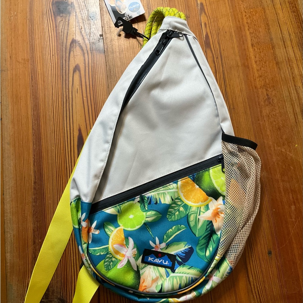 KAVU Tropical Print Sling Bag - White and Green NWT